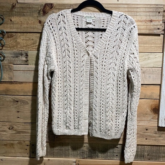 Eddie Bauer Sweaters - EddieBauer Oatmeal Chunky Button Up Shawl Sweater